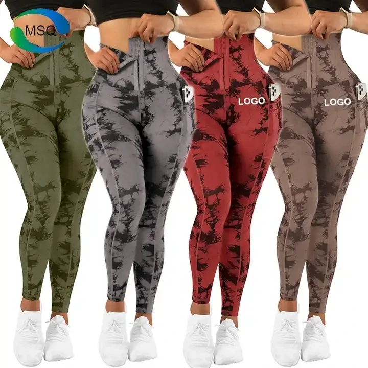 Oem Bodyshape Plus Size Waist Trainer Leggings Tummy Control Fitness Yoga Tie dye High Waist Women Yoga Pants with Pockets