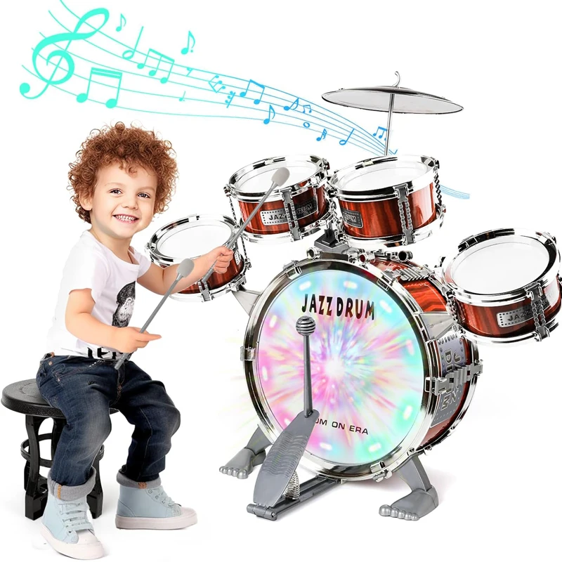 Toddler Percussion Musical Instruments Toys Gifts Jazz Drum Kit Bass Cymbal Gift Drum Set for Kids