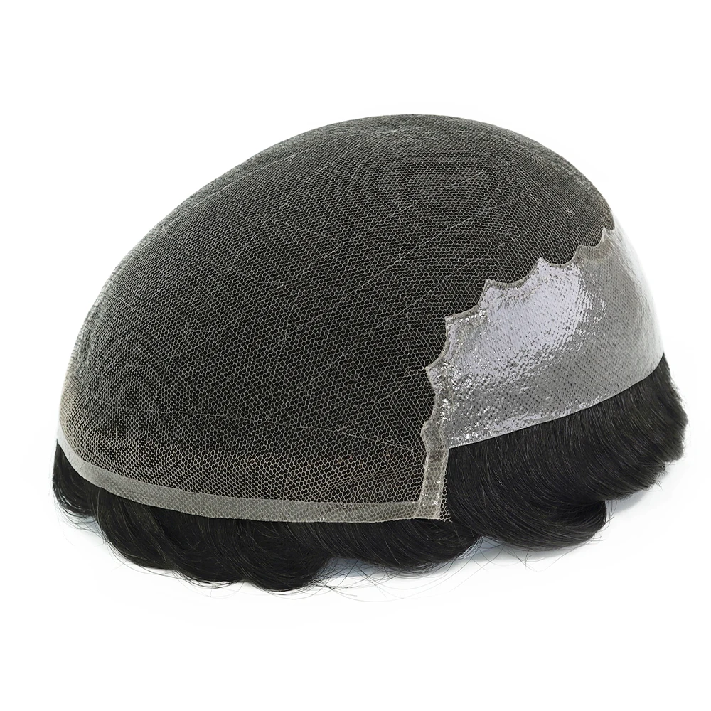 Q6 - Invisible Hairline Lace and  PU Men Toupee Indian Human Hair Unit Natural Breathable Hair Replacement System for Men