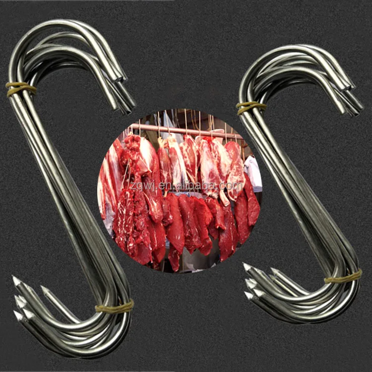20pcs/bag Meat Processing Hanging Drying Stainless Steel Butcher Hooks S Shape Pointed Hook Hanging Meat Hook