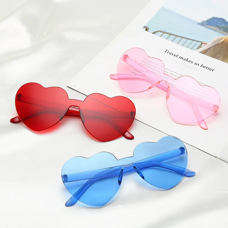 Eyewear Big Frame Sunglasses Candy Colors Lenses Heart Shape Women Rimless Girls Glasses