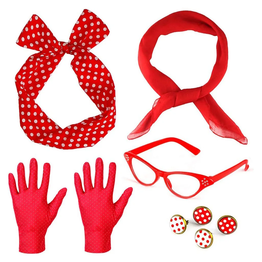 Halloween 1950s dress up  retro 1950s dress up  polka dot earrings studs  headband glasses set