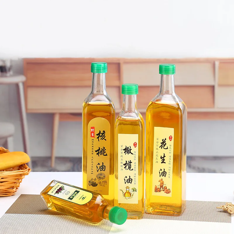 square Cooking Oil Bottles Amber Green clear Glass Olive Bottle With Screw Cap 100/250/500/750/1000ml