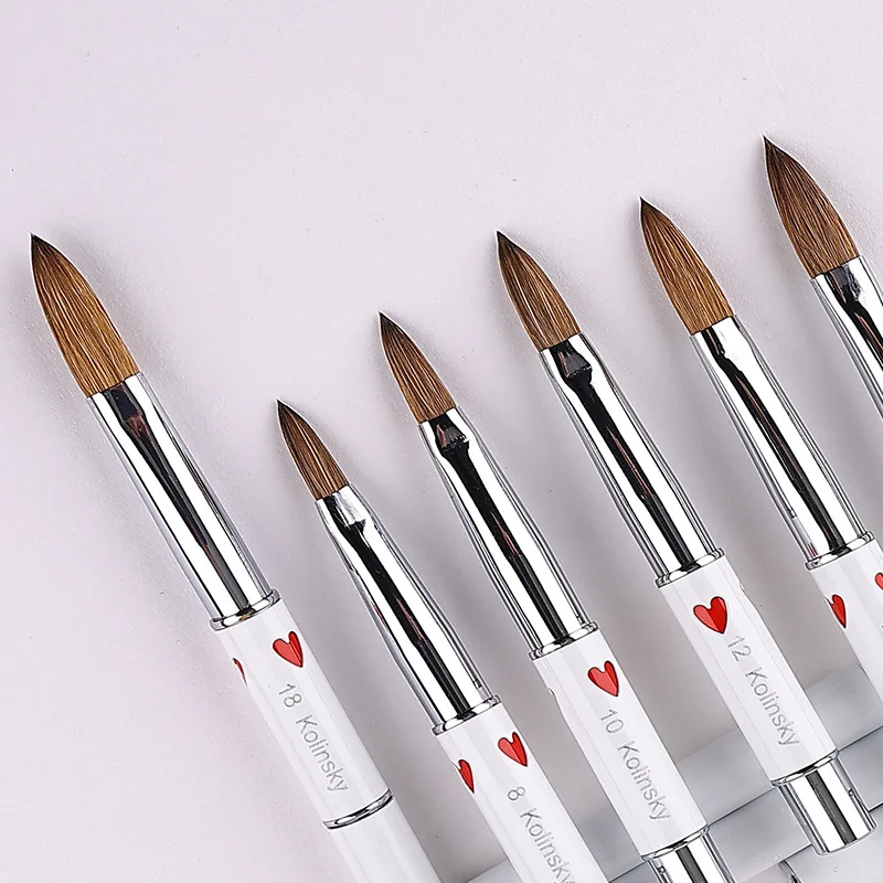 High Quality Nail Flat Oval 100% Kolinsky Hair Custom White Acrylic Nail Brush For Acrylic Ppplication