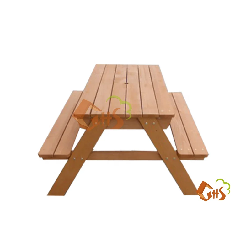 Children fir wood picnic table  with fabric umbrella and water basin plastic sand box
