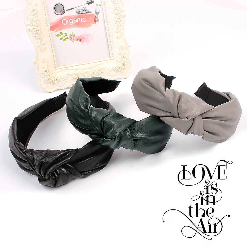 YIWU QIYUE Accessories Cute Beauty Fashion Girls Vintage Hair PU Leather Wide Bands Women Hair Head Bands Headbands