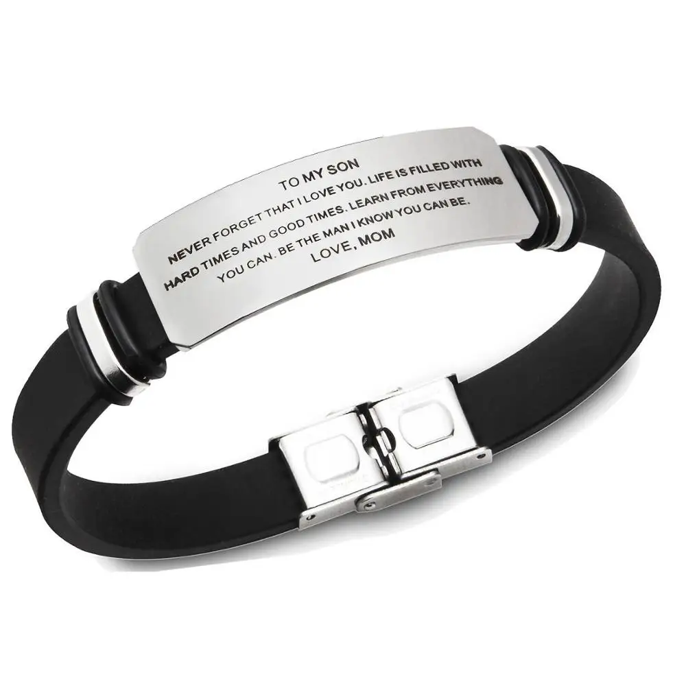 GJB141 Classic to my son message accessories plain custom 316l stainless steel hand bracelet silicone wristband rubber religious