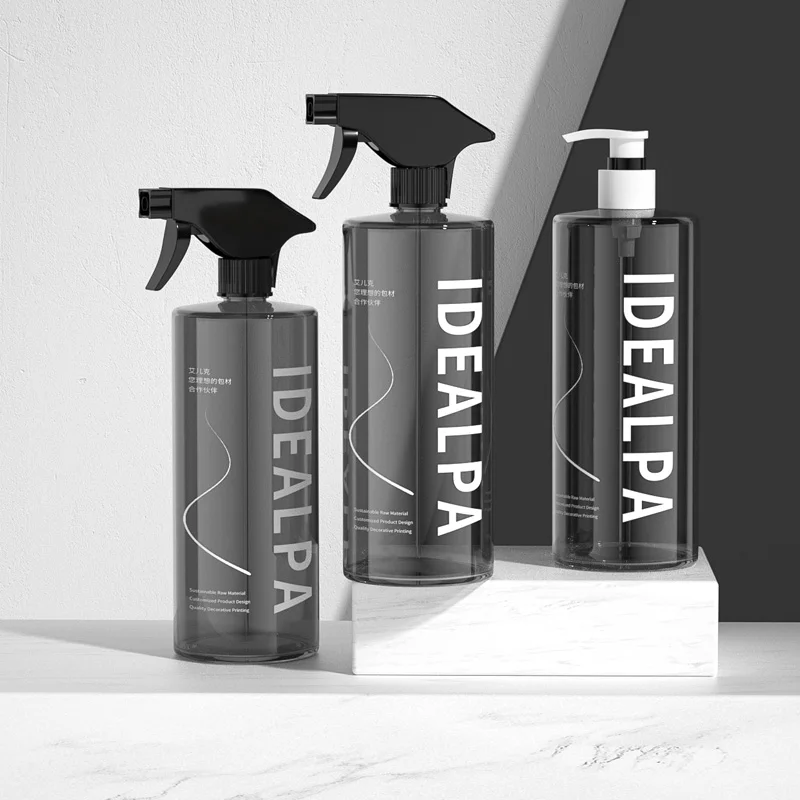 Wholesale Factory Price 1000ml Round Flat Shoulder Refillable Body Wash PET Plastic Pump Bottle