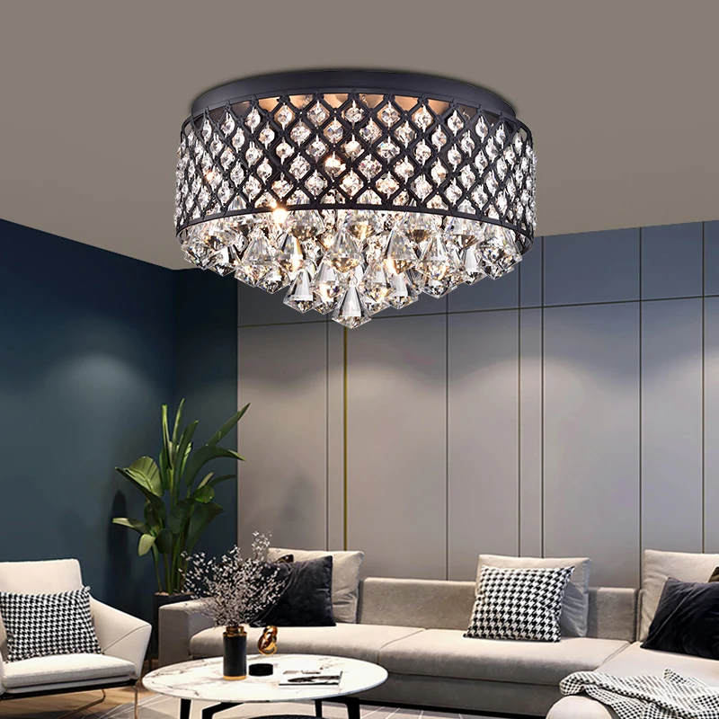 Custom hotel American style round fixture ceiling luxury hanging lighting led crystal modern chandeliers ceiling lights