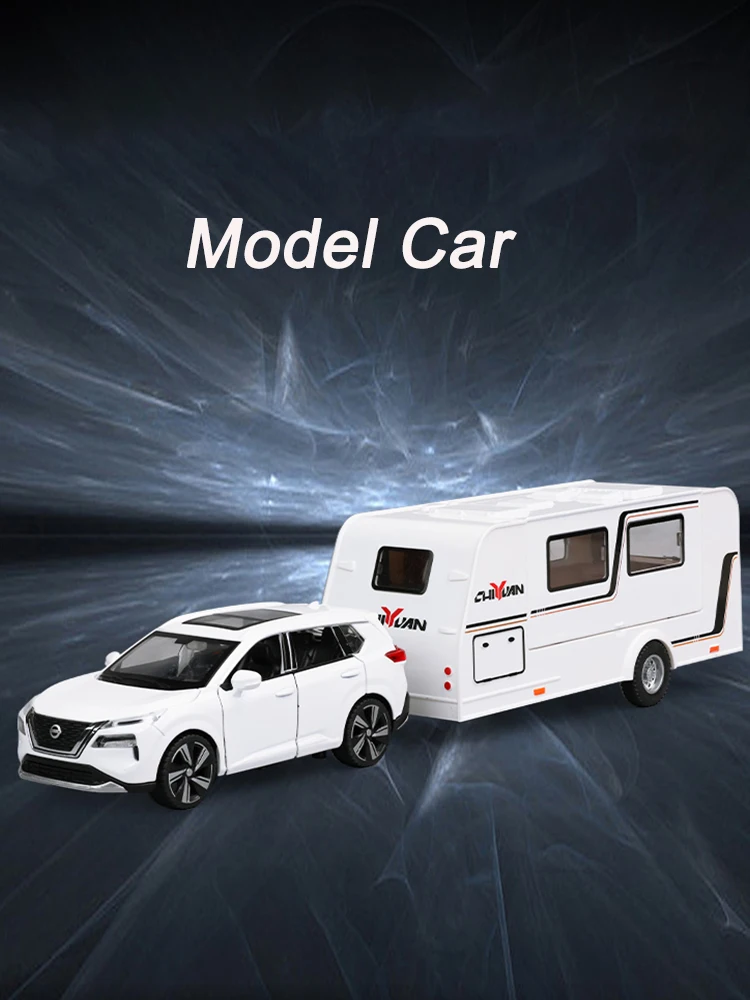 1:32 Nissan X-Trail Trailer RV Car Alloy Model cross country vehicle SUV accurate reduction simulated removable children gift