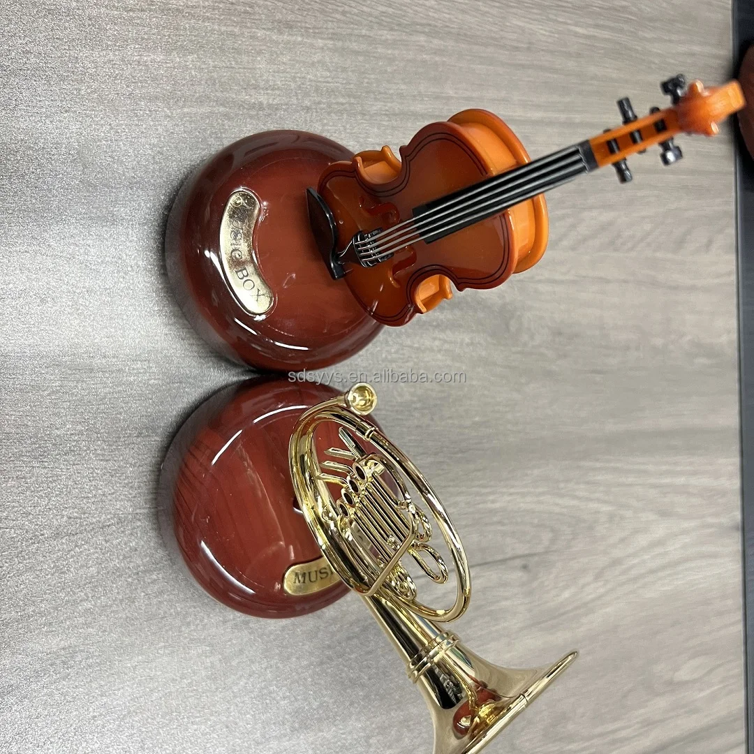 Handmade products Exquisite craftsmanship mini wooden violin shaped rotating instrument ballerina carousel music box