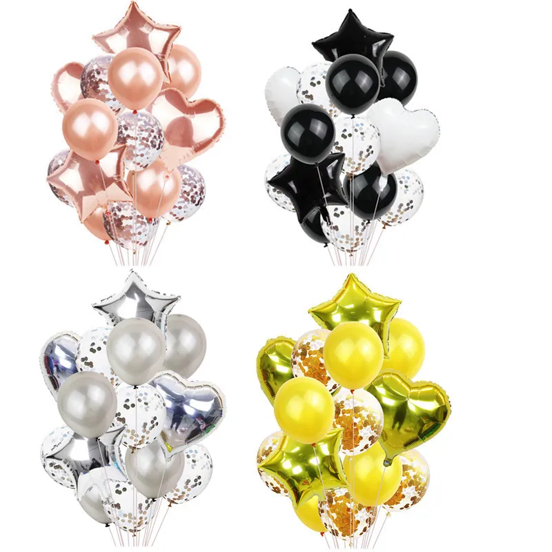
Rose metal glitter balloon set 18 inch matte five-pointed star aluminum film 12 inch chrome metal transparent latex balloon 