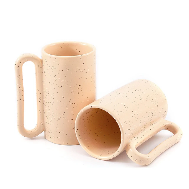 Northern European fat rectangle orange ceramic cup coffee cup custom mugs ceramic big handle designs black dot ceramic mug