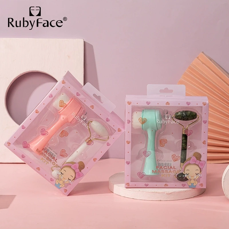 RubyFace  Jade Roller  quartz face roller  Dual Action Facial brush jade roller for massage Makeup Tools se