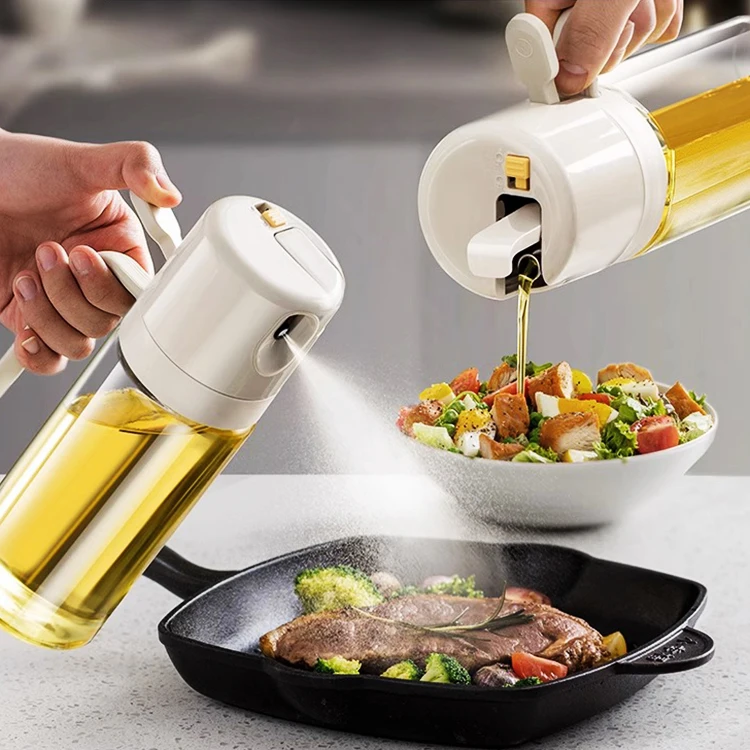 Household kitchen glass 2 in 1 olive oil dispenser and cooking oil sprayer bottle