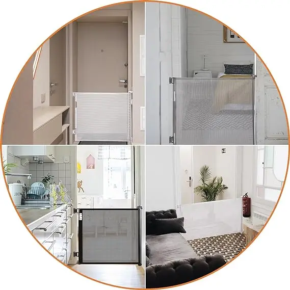 Wholesale Retractable Outdoor No Threshold Pets Child Baby Safety Gate For Door Stairs Doorways