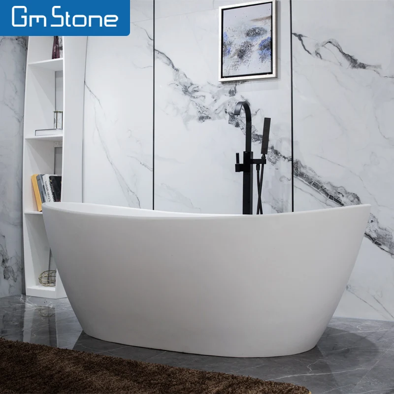 China Hot sale modern design bath freestanding tub white artificial stone bathtubs