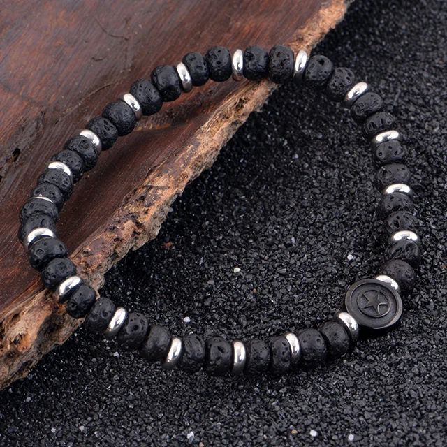 China Manufactured   men Jewelry  stainless steel  lava elasticity  bracelet Bead