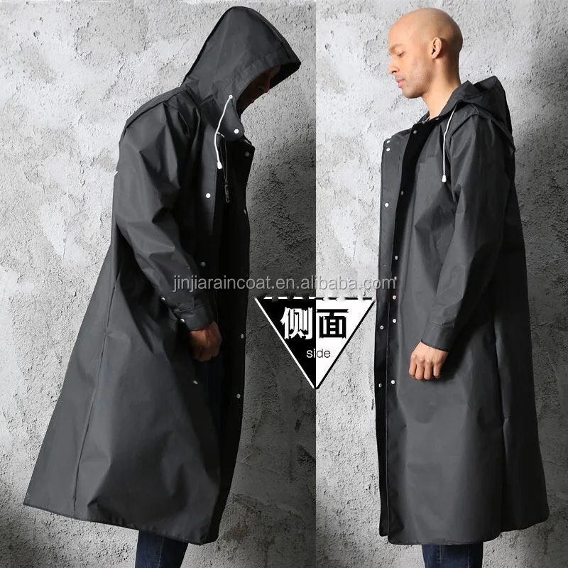 Black EVA adult impermeable customized printed raincoat waterproof long rain jacket