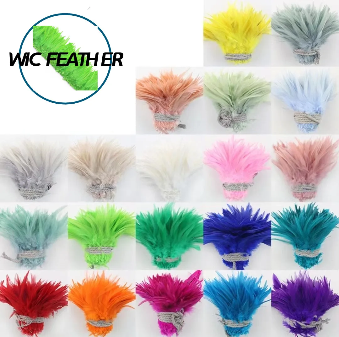 Ready-to-ship 5-6in Bleached White Rooster Saddle Feather Trim 6-8in Dyed Chicken Feather Strung Trimming By Bundle