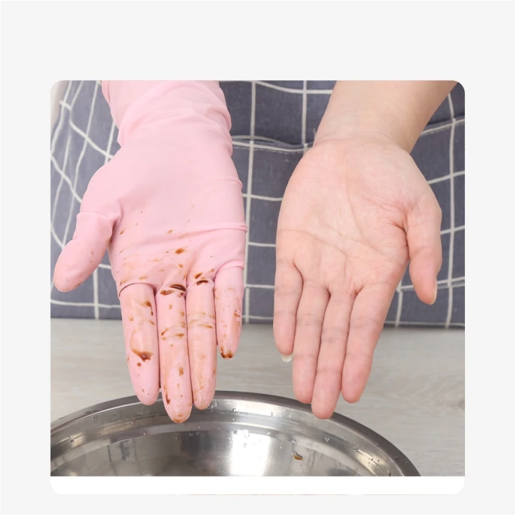 ANBOSON 12inch Long Sleeve Non-Slip Grip Waterproof Cleaning Washing Bath Disposable Household Rubber Nitrile Gloves For Women