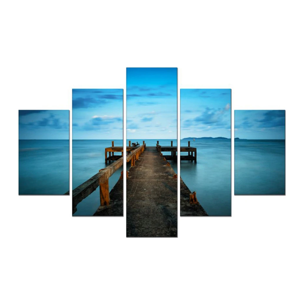 Wharf Landscape wall prints 5 Pieces mountains seas and lakes large size decorative pictures for living room