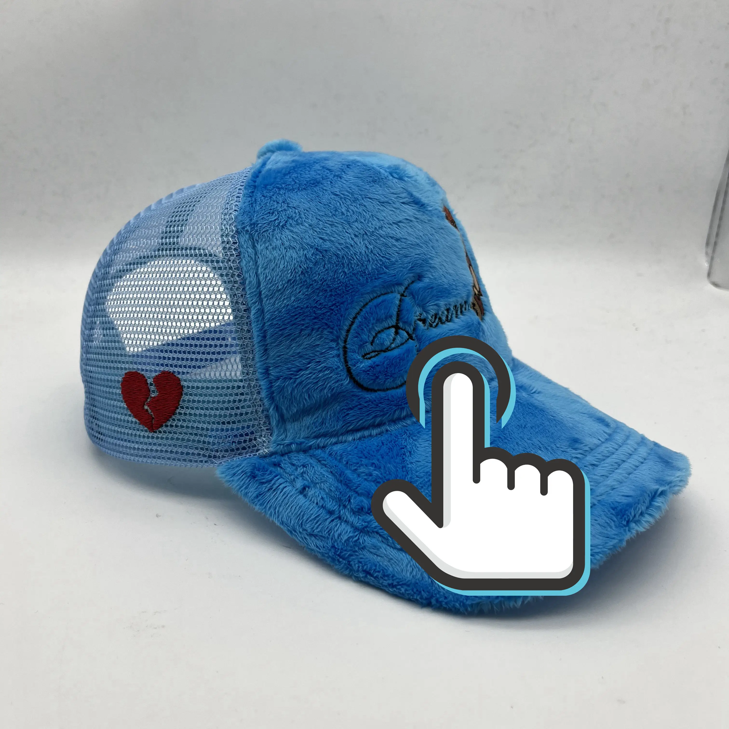 Custom Embroidery Blue 5-Panel Trucker Hat Wholesale Mesh Custom Made Velvet Trucker Hat