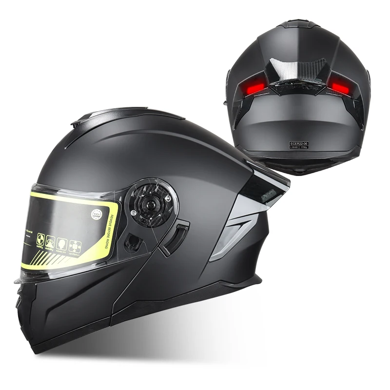900 Fashion Crash Helmet Motorcycle Motorbike Double Lens ECE 22.06  Flip Up Helmet With Led Motorcycle Helmet Light