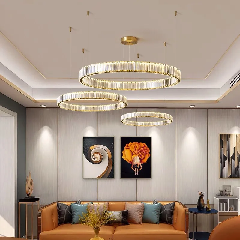 Custom Hotel Large Ring Chandeliers Ceiling Luxury Hanging Pendant Lights Led Staircase Modern Crystal Chandelier