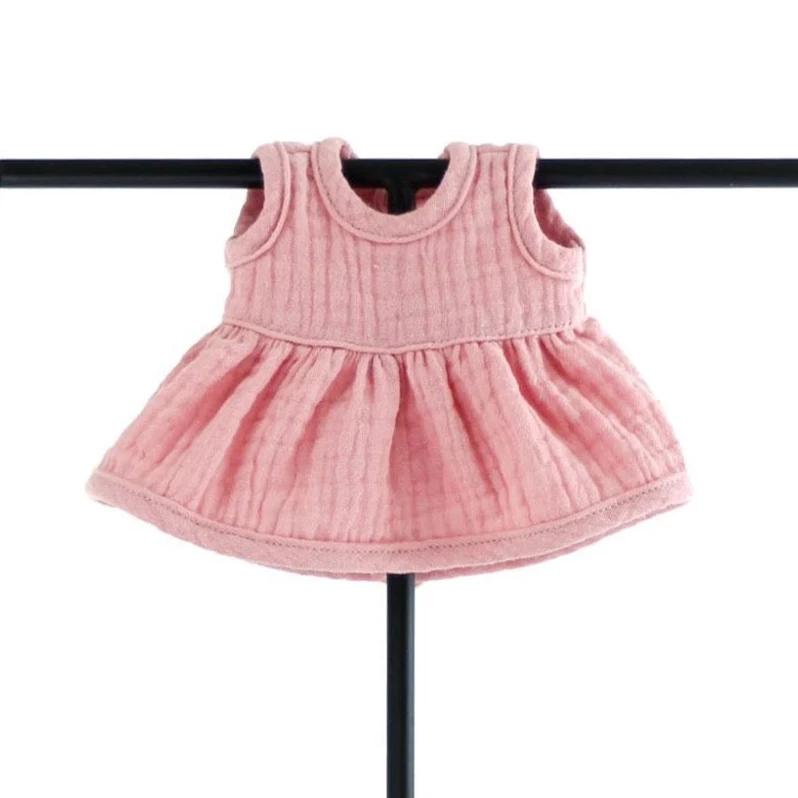 Doll clothing manufacturer wholesale custom OEM lovely 9 inch little muslin dress double cotton gauze  20cm baby doll clothes