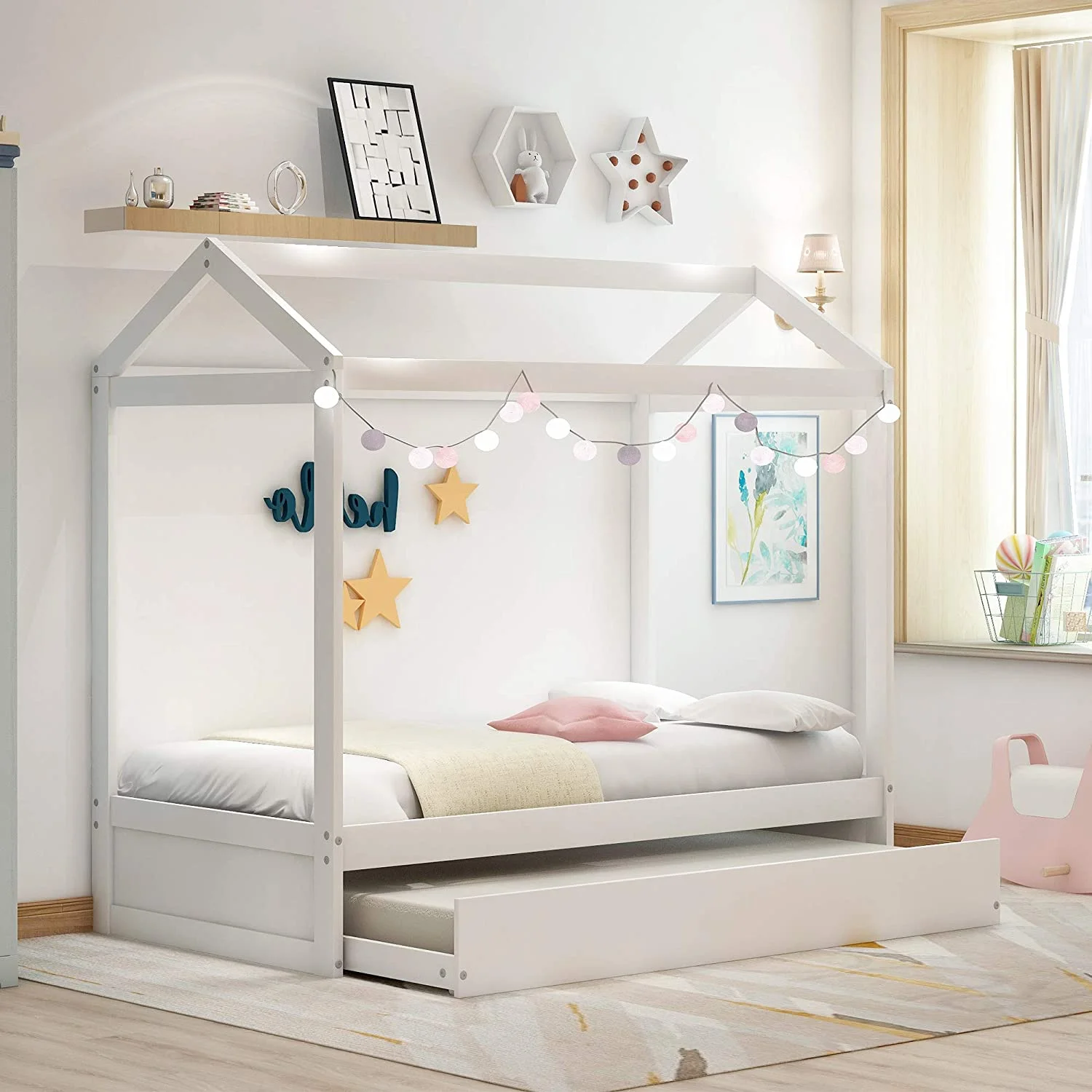 Children Wooden Kids Bed With Drawer Storage Twin House Bed With Trundle