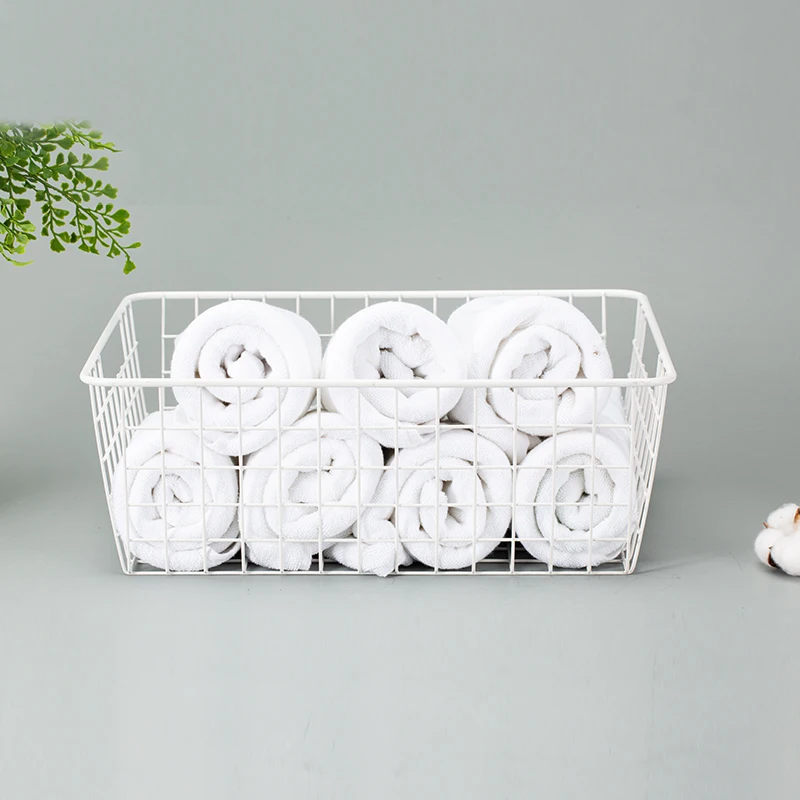 Square White household Metal Basket with handle for sundries