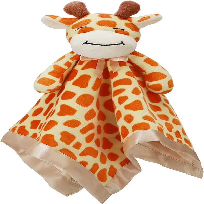 2024 Cute Soft Unisex Plush Giraffe Toy Custom Kids Animal Doll PP Filling Comforter Blanket Gift Infants Cotton Fabric OPP