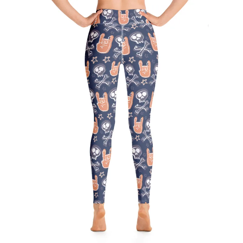 Manufacture Quality Four Ways Stretch Skinny Tights Ultra Soft High Waist Women Pants Rock Pop Girls Skulls Teenager Leggings