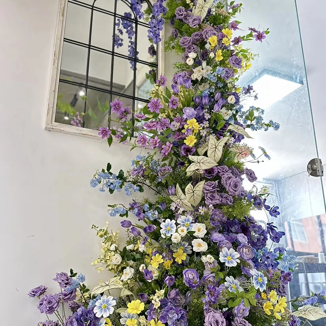 KEWEI-J961 Purple Blue Monet Garden Decoration Silk Artificial Rose 3D Real Touch Latex Hydrangea Flowers DIY Flower Arch
