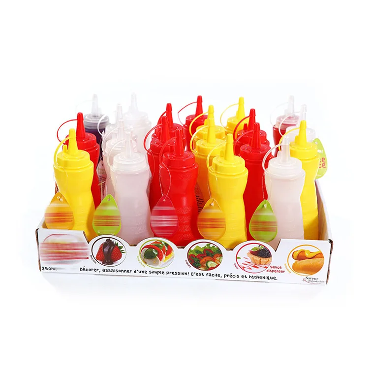12Oz 16Oz 24Oz PP Plastic Sauce Squeeze Red Yellow White Bottle Gourd  Squeeze Dispenser