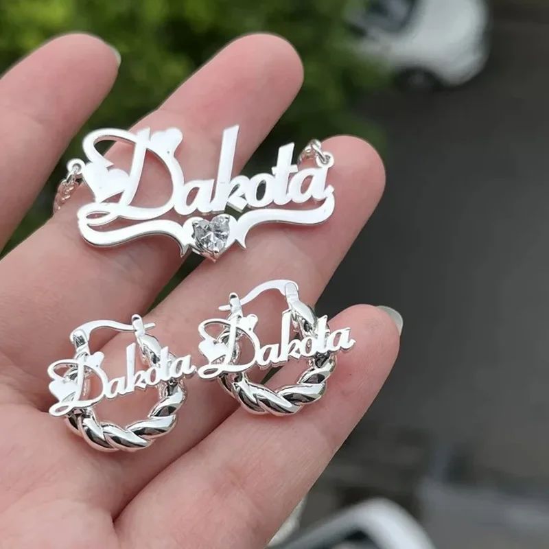 Mini Baby  Hoop Earring Cute Kids Name Necklace And  Rope Earring Gold Stainless Steel Copper Trendy Geometric Customized Color