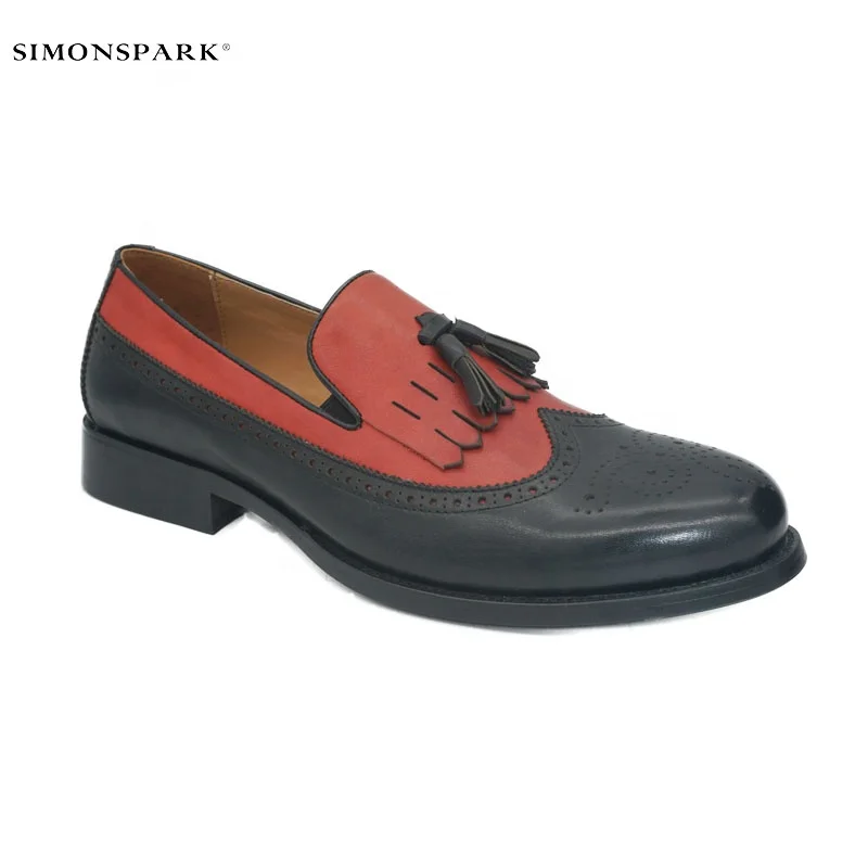 2021 новая модель мужских черно-красных формальных туфель из натуральной кожи с кисточками и брогами