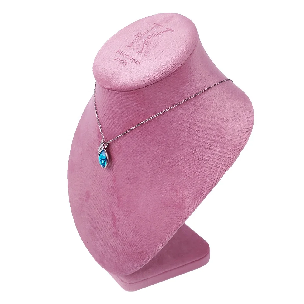 DT015N C Factory customized Blind Stamped LOGO Pink Velvet Jewelry display necklace bust Stand