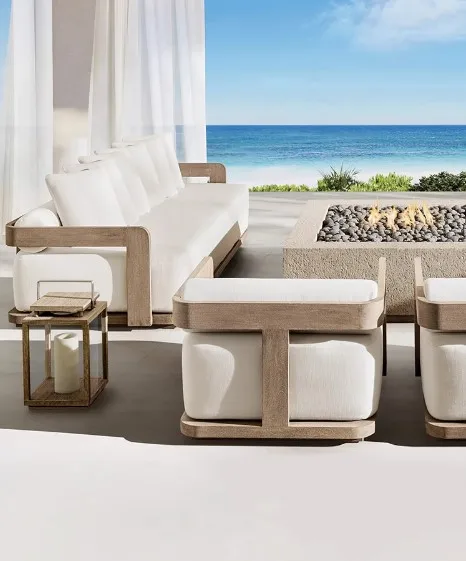 High-end Nordic Garden Teak Sofa Table Beach Villa Soild Wood Lounge Bed Chair Set Resort Outdoor Furniture