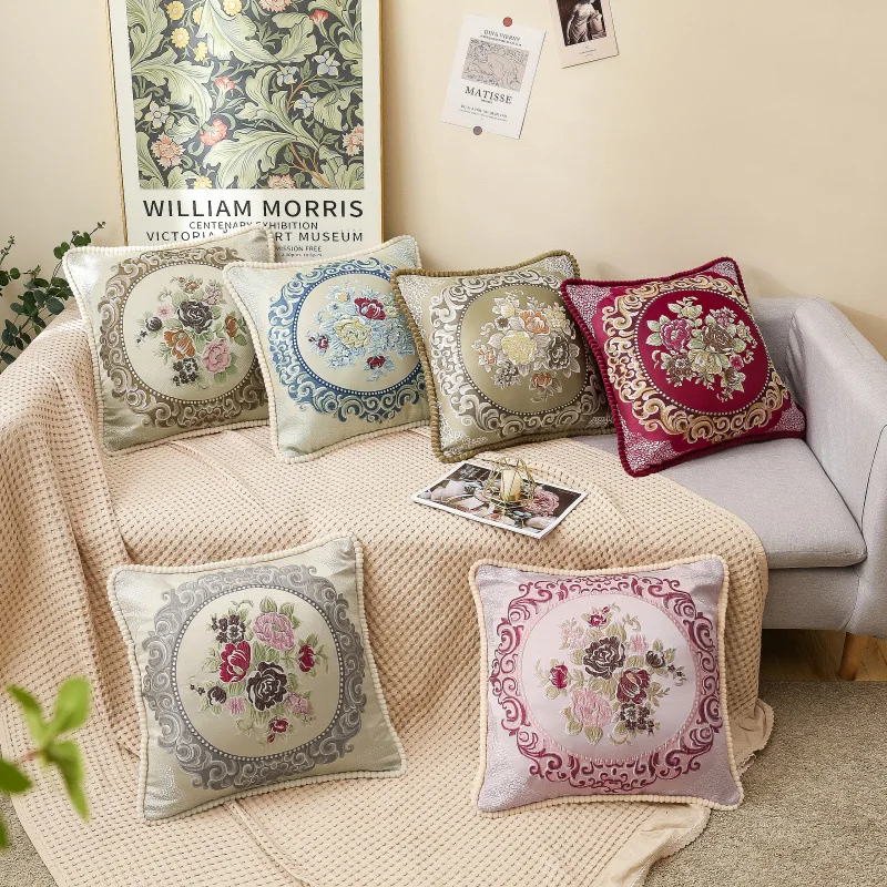 Home Decor Sofa Pillow Peony Flower Pattern Bedside Soft Cushion Cover