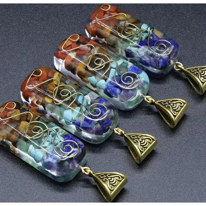 Wholesale Reiki Colorful Healing Stone 7 Seven Chakra Orgone Energy Pendulum Amulet Crystal Pendant Necklace