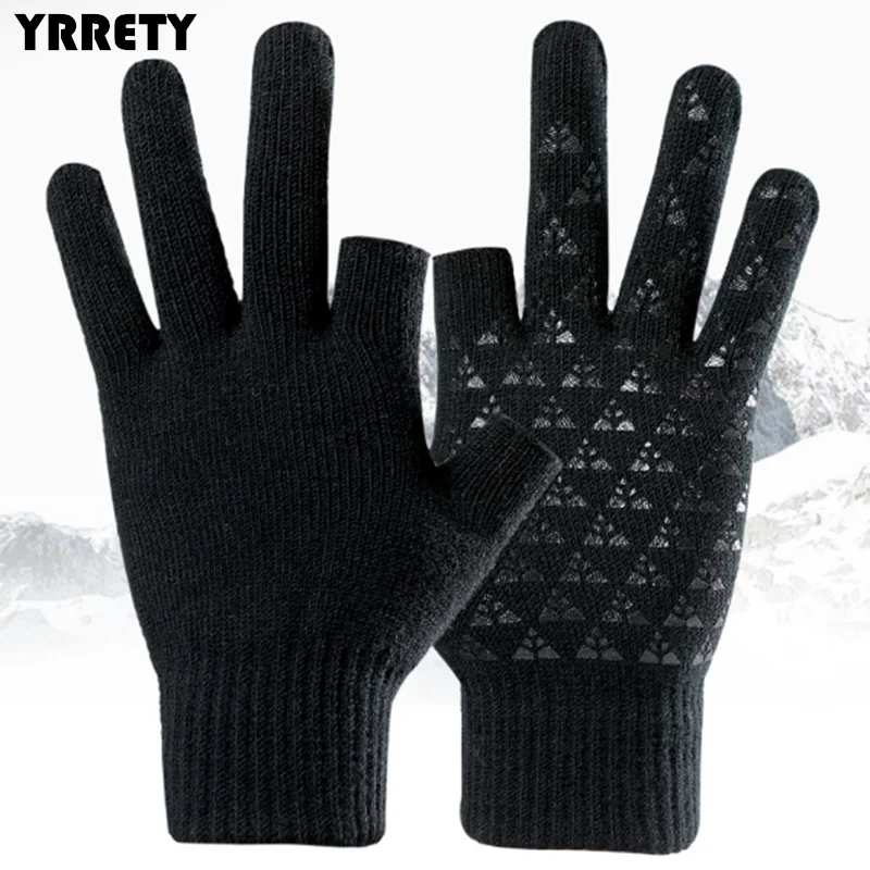 
YRRETY, новейший дизайн, одноцветные зимние перчатки с двумя полупальцами, сохраняющие тепло, для влюбленных, вязаные, для студентов, для работы, для вождения, шерсть, Нескользящие, вязаные 