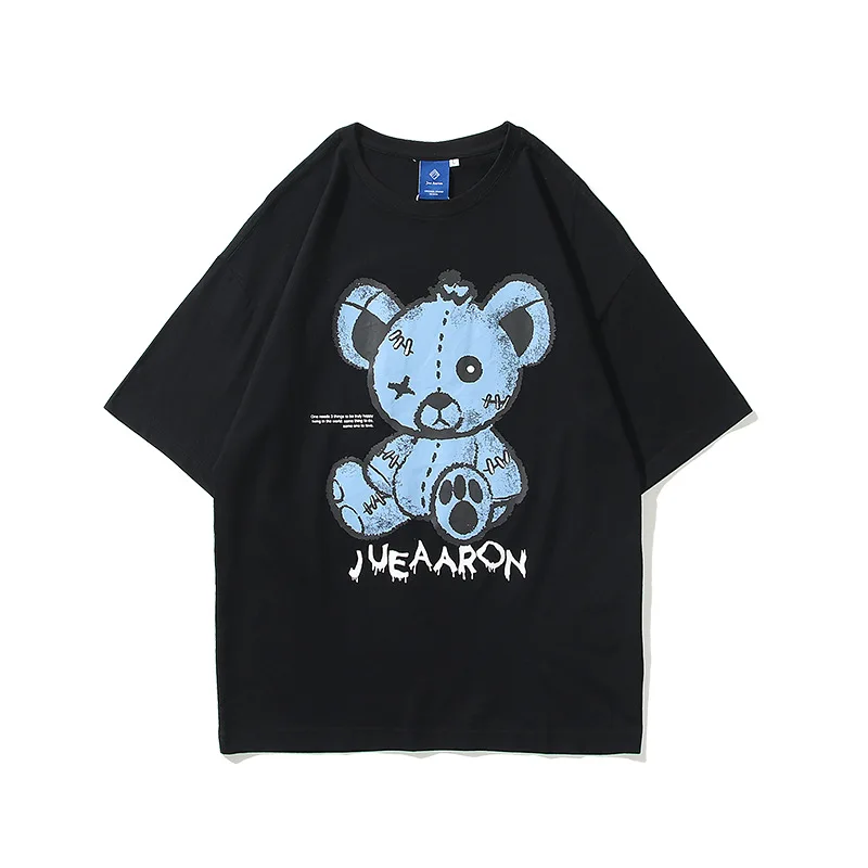 2021 горячая Распродажа 210 г хлопковая парная унисекс jueaaron модная мультяшная аниме футболка с буквенным принтом