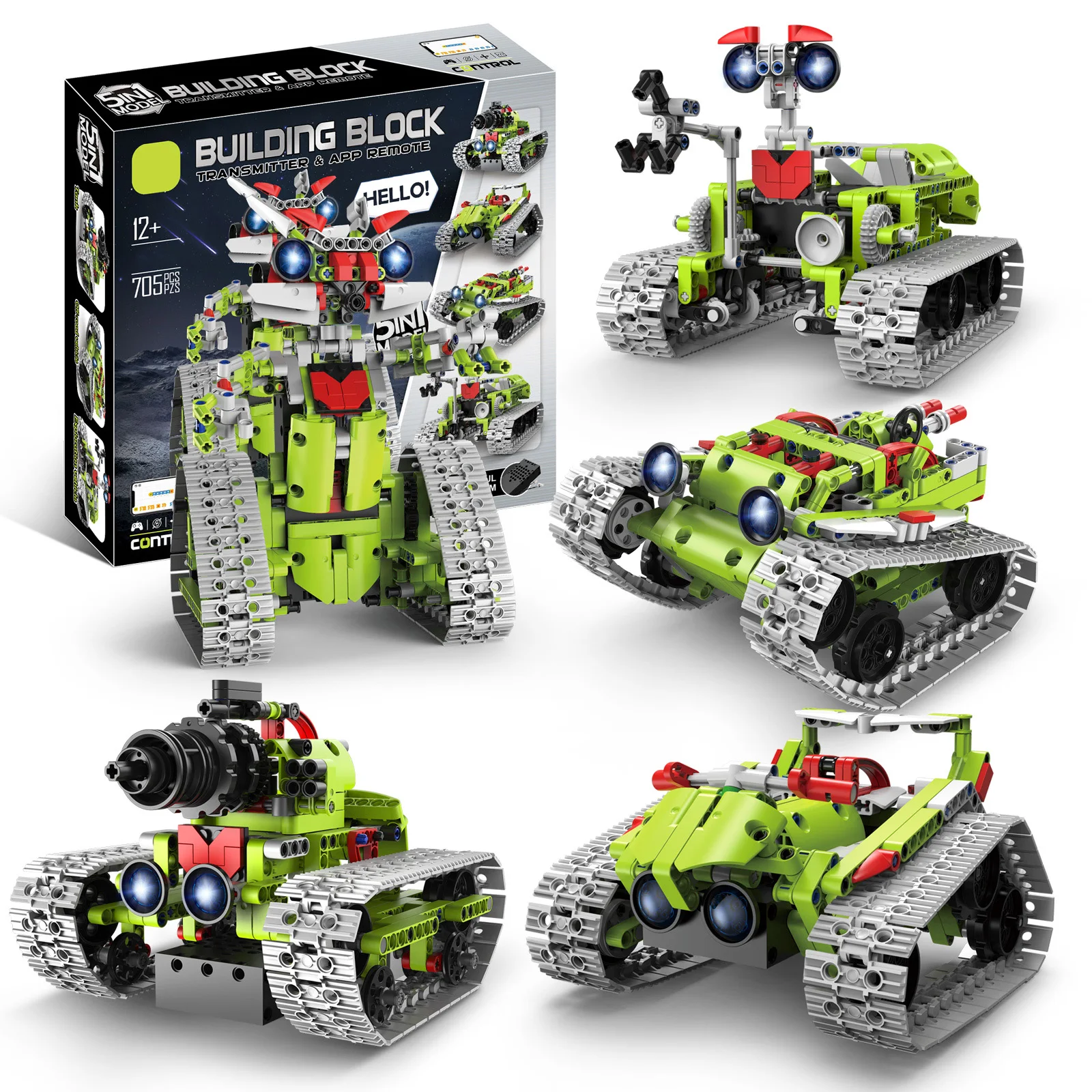 5 In 1 Track Car Deformation Robot Set Rc Remote Control App Application Control Programming Technology Building Blocks Toys