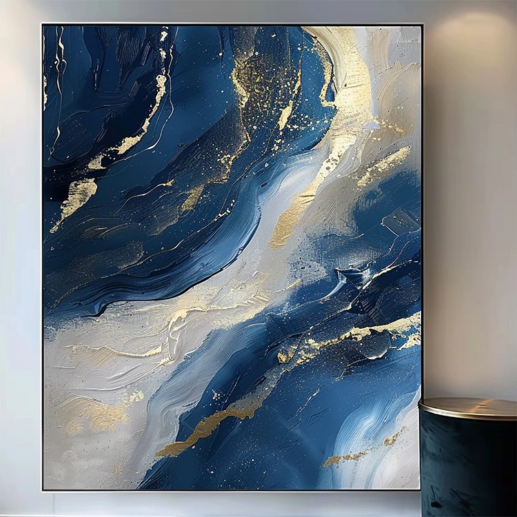Home Decor Handmade Modern Canvas Wall Art Blue Gold Abstract Artworks Luxury Wall Paintings