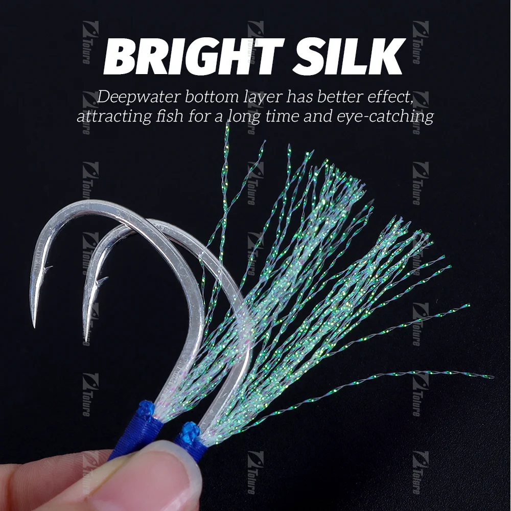 Hot Selling  1# 1/0 2/0 3/0 4/0 double Assist Hook Set Luminous jig lure  Hook 2 Sets /Pack For Saltwater Fishing