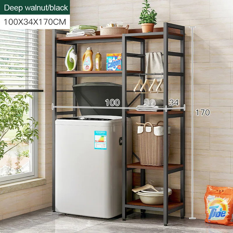 Large Capacity Multi-tier Bathroom Metal and Wooden Washing Machine Storage Shelf Rack