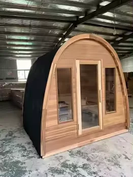 Outdoor sauna rain drop tradition cedar wood outdoor dome sauna dry steam room barrel sauna with panoramic wood fired stove