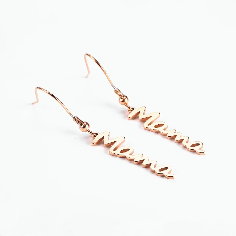  Personalized Long Hoop Earrings Stainless Steel Gifts Mama Letter Initial Stud